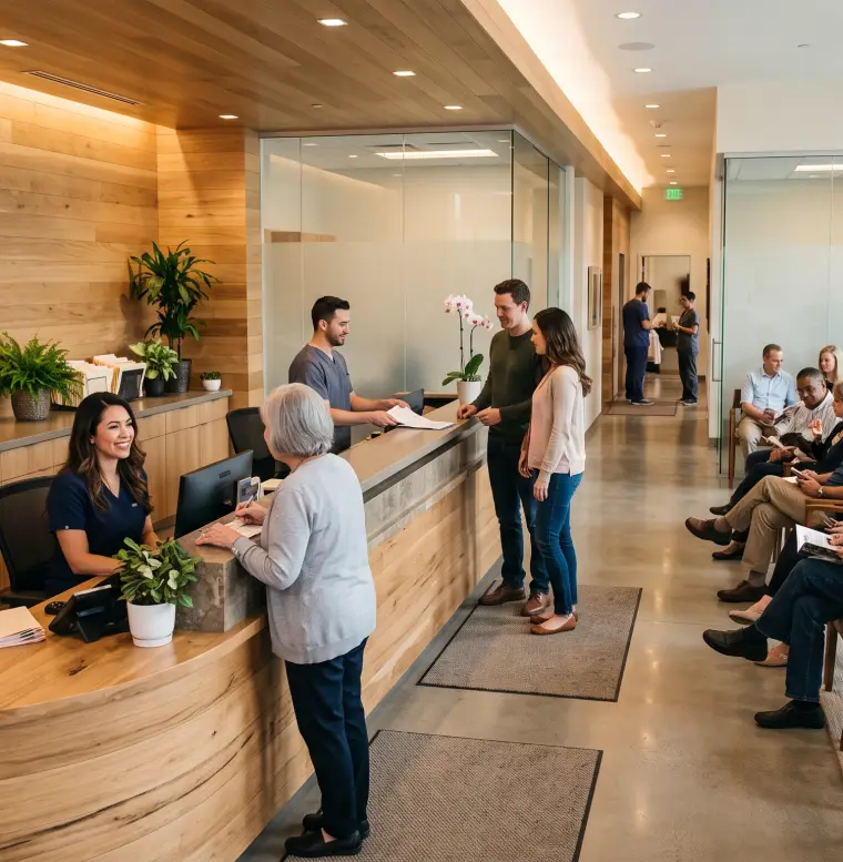 A busy clinic waiting room